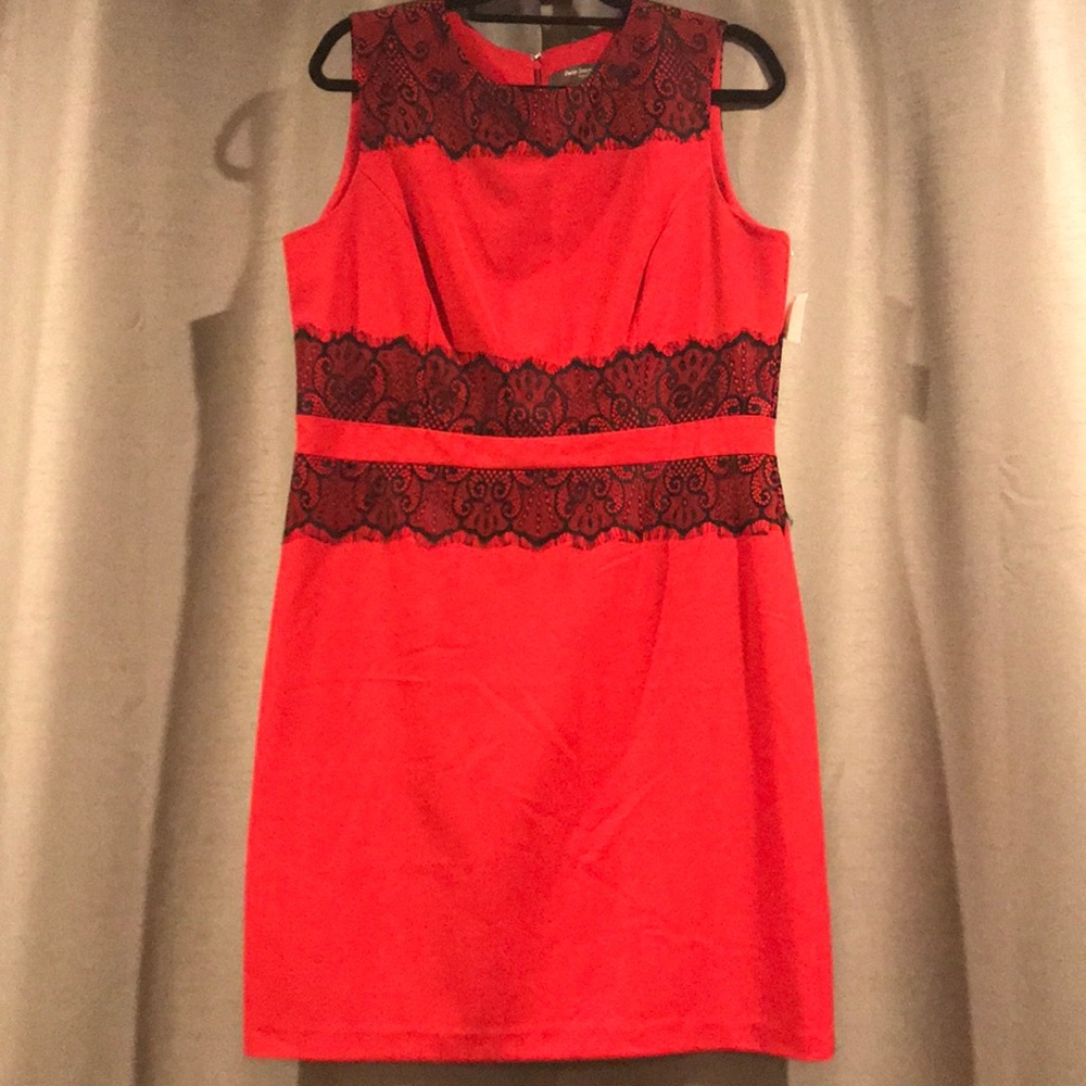 Brand new size 12 red dress with black lace